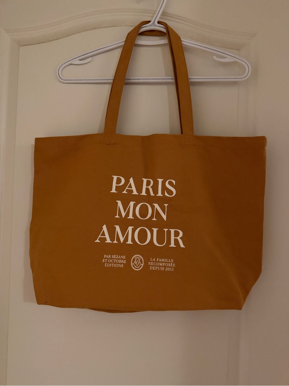 Sezane Canvas Tote Bag - Mustard with White Print